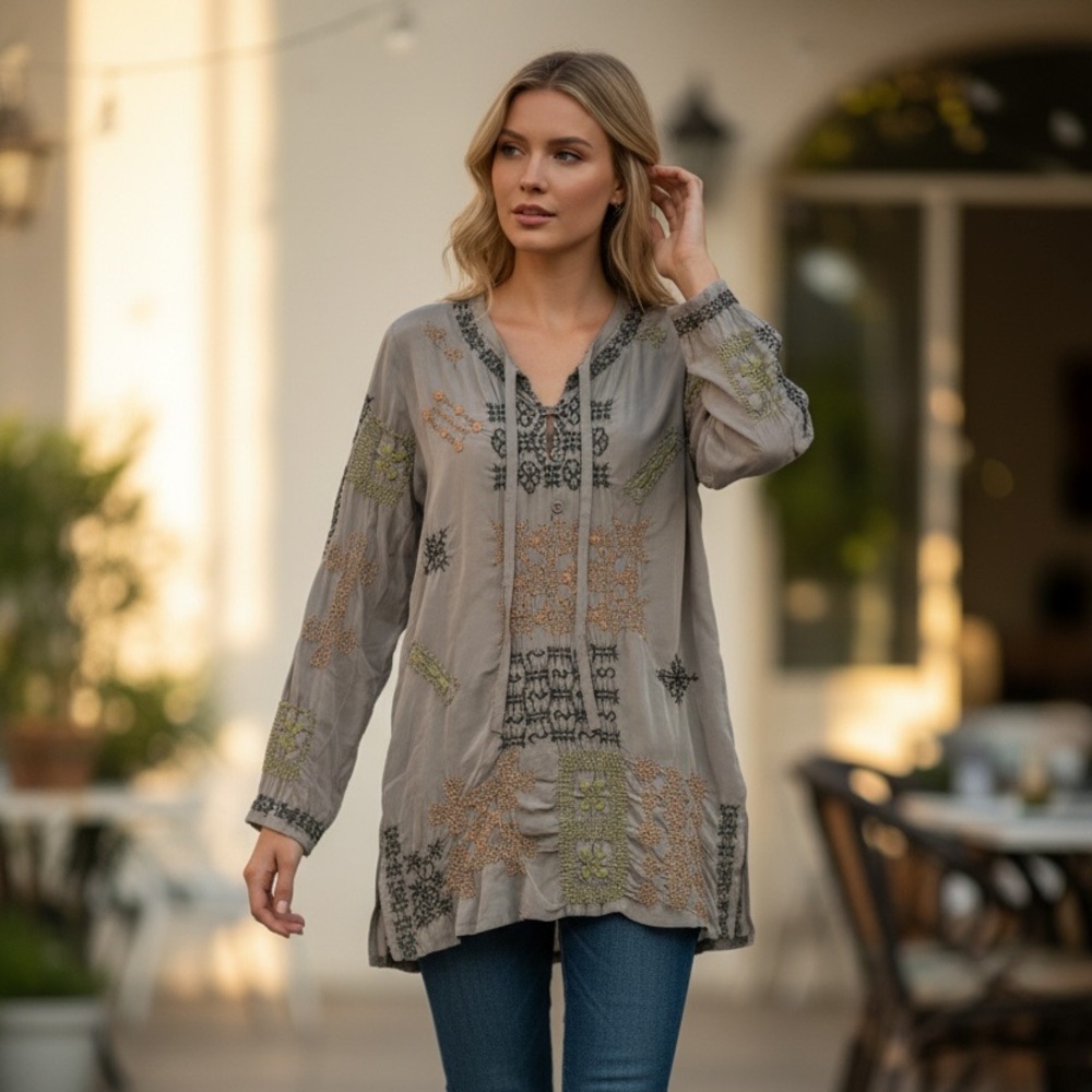 Johnny Was Biya Silk Boho Patterned Women's Tunic